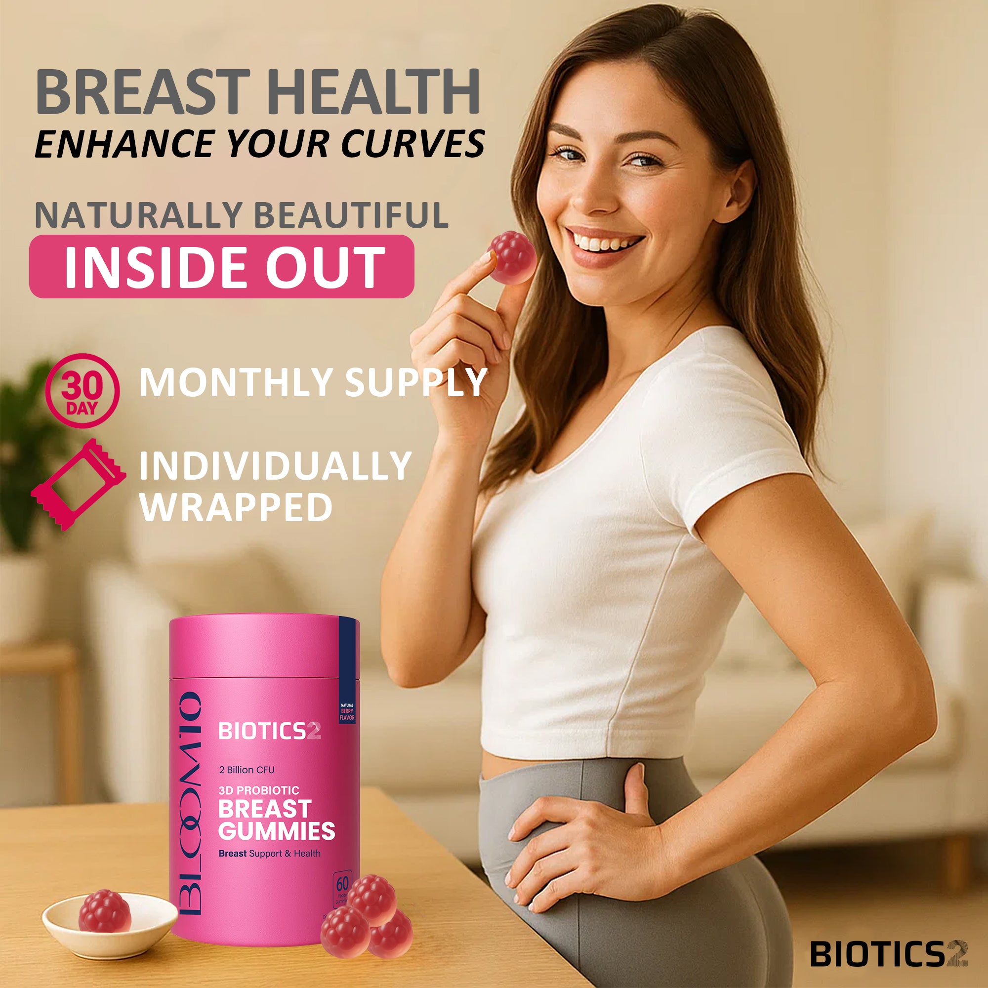 Bloom10 3D Probiotic Breast Gummies - 2 Billion CFUs - Vegan